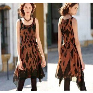 Like New Peruvian Connection Shibori Silk SharkBite Hem Dress Sleeveless Size 6